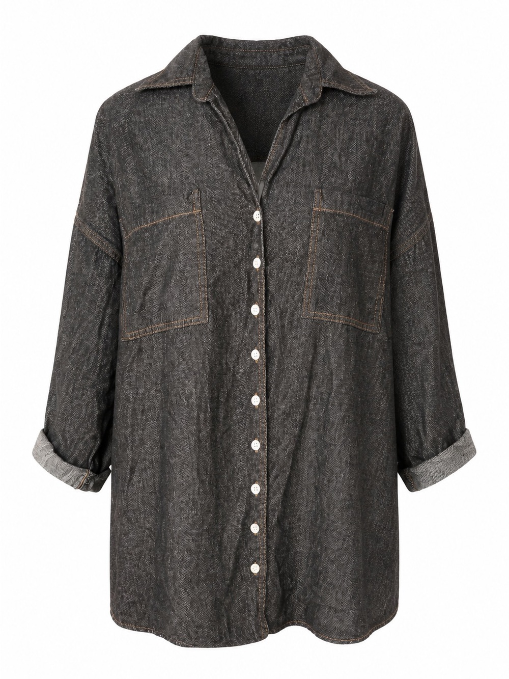 Roaman's - 100% Cotton Classic Black Gray Denim-Style Shirt Jacket